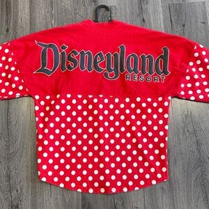 💙Disney Spirit Jersey Minnie Mouse Bow Accent Two-Tone Polka Dot Long Sleeve Top